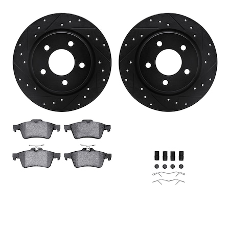 8512-80033, Rotors-Drilled And Slotted-Black W/ 5000 Advanced Brake Pads Incl. Hardware, Zinc Coated
